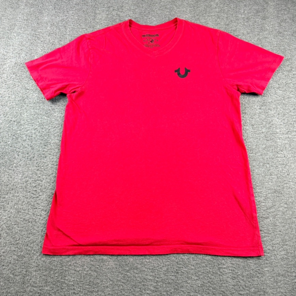 True Religion Men's S Small V-Neck Buddha Logo T-Shirt Red